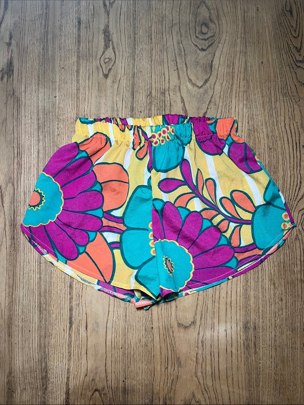 Judith March Bright Floral Athletic Shorts - Purple, Teal, Orange, Yellow